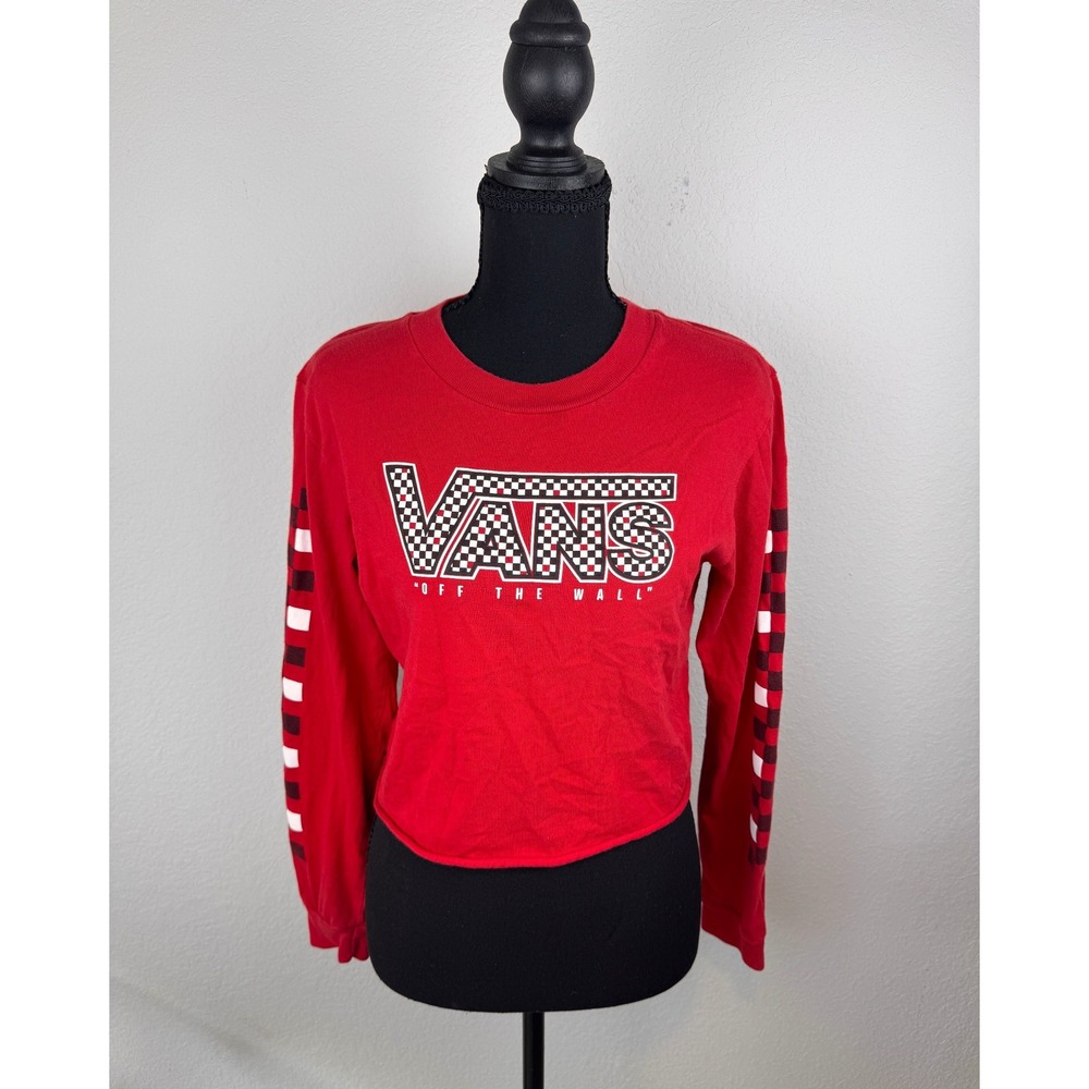 Vans Off The Wall Checkerboard Long Sleeve Crop Tee Red Y2K Skate Medium